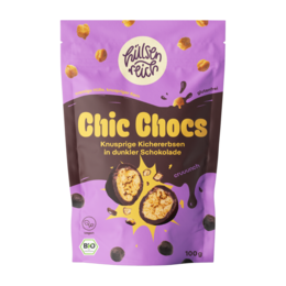 Chic Chocs dunkel are organic, vegan, and gluten-free chocolate chips made with love. These crunchy and tasty chocolate chips are a great source of protein and ballast.