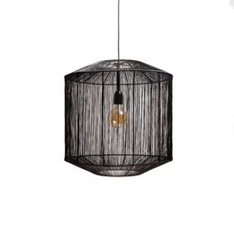 A modern, black pendant lamp with a geometric, wire frame design and hanging strings for a unique, industrial-inspired look. The lamp measures approximately 40cm in diameter and 43cm in height, making it suitable for pendant lighting in living rooms, dining rooms, or entryways.