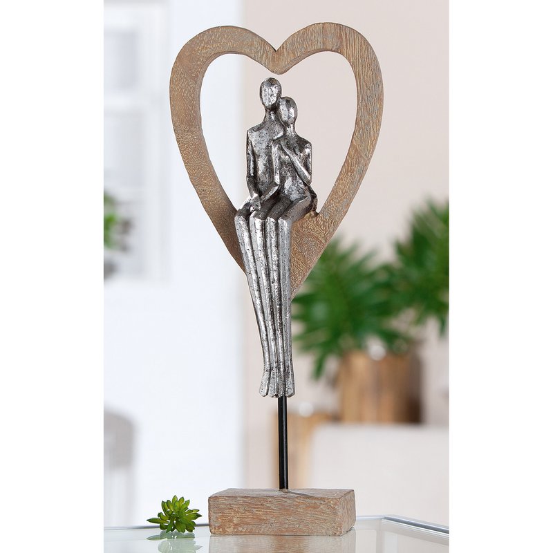 Skulptur Herz Aroha, braun, silberfarben H.34 cm