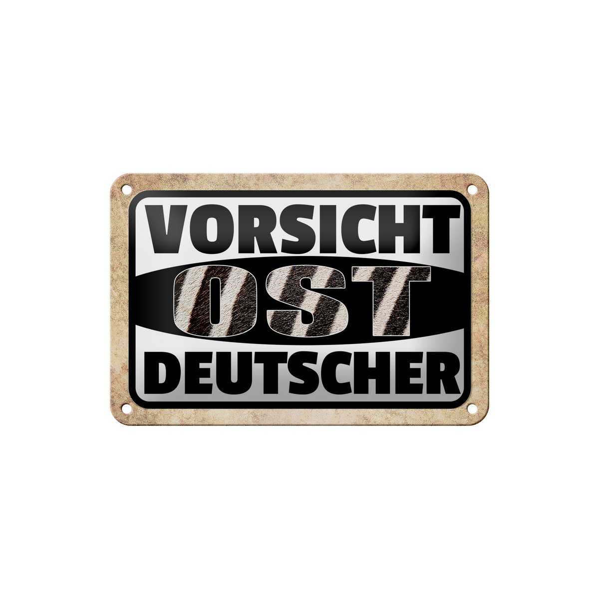 Tin sign saying 18x12cm Beware East German decoration