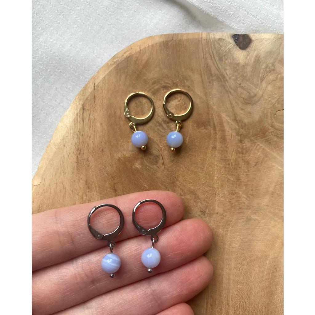 Natural Stone Earrings Stainless Steel gold/silver 'Agate'