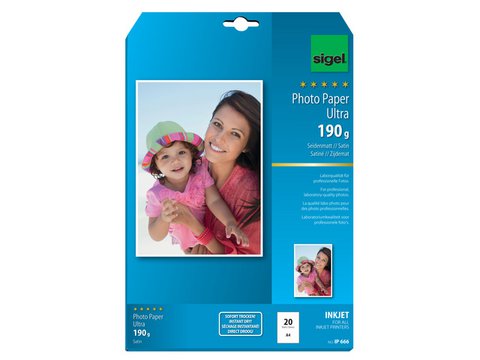 Inkjet fotopapier Sigel A4 Ultra 190grs superwit 20 vellen zijdemat
