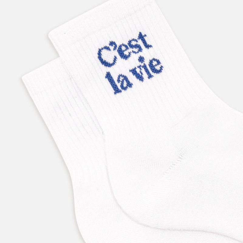 Organic Quarter Socks C'est la vie - Korte hvide sokker med design
