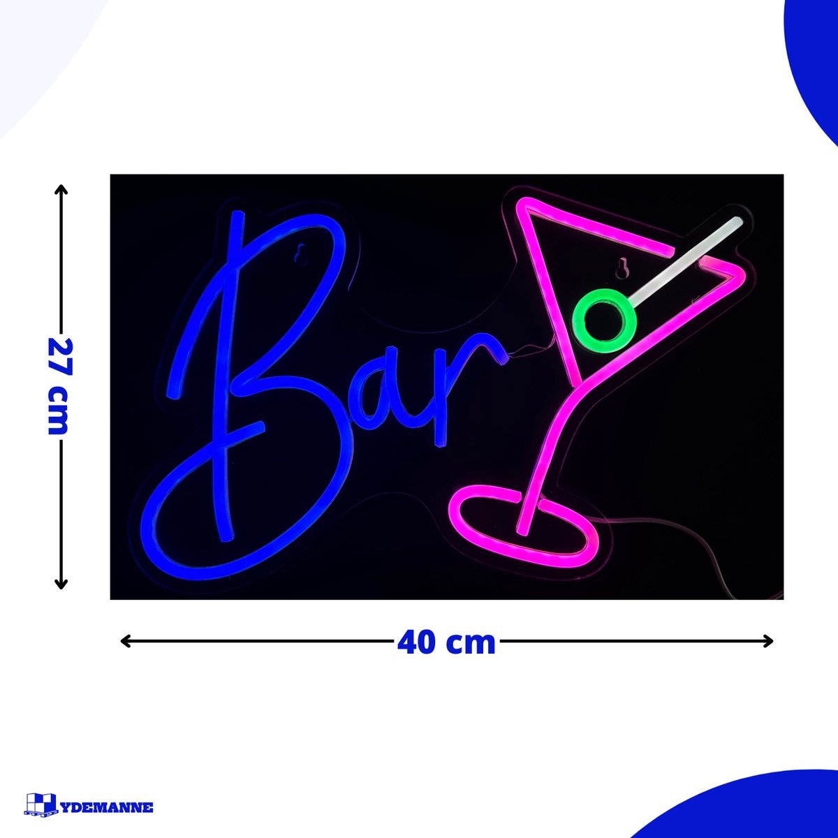 Neonlampe - Bar Cocktailglas - inkl. Ophanghaakjes - Leuchtreklame - 27 x 40 cm