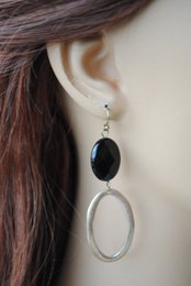 Øreringe med onyx og vedhæng vintage forgyldt