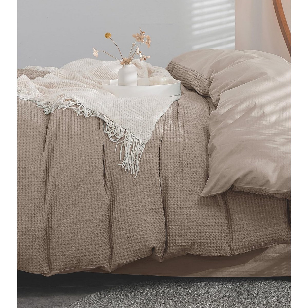 Bed linen with waffle structure 3-part: duvet cover 200x200cm + 2x pillow cover 80x80cm