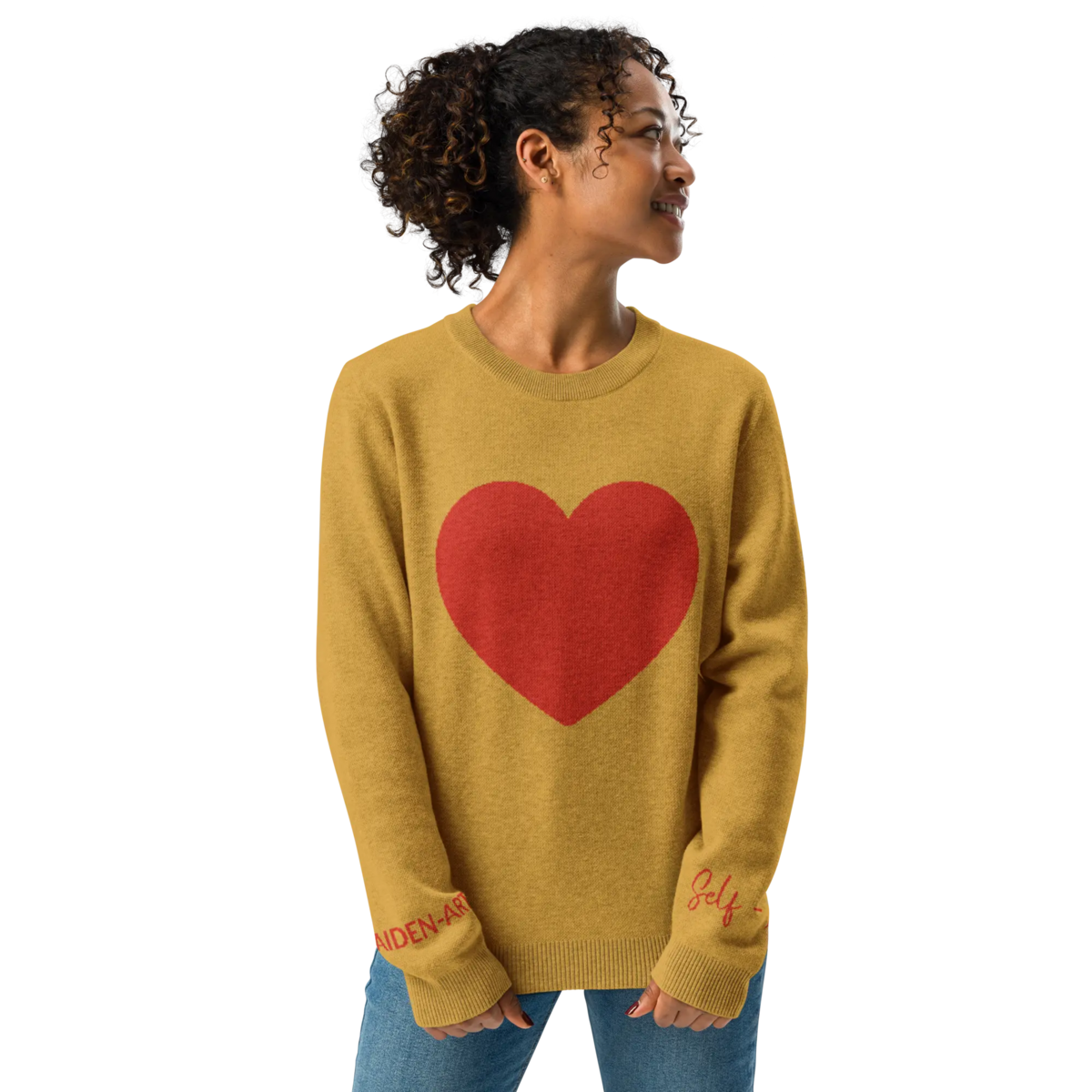 Hjerte - Strikket sweater med rund hals MUSARD