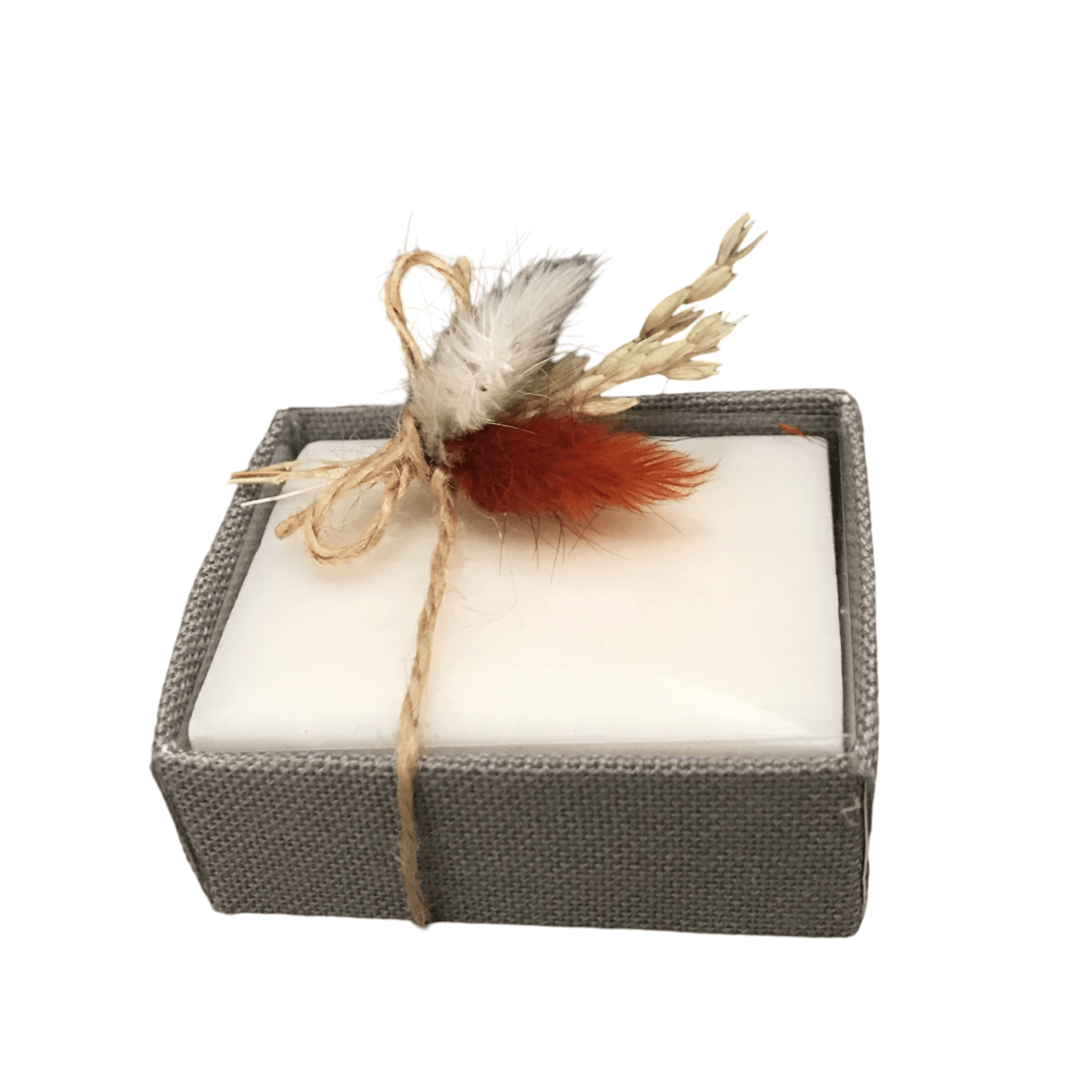Box mit Seife und Bouquet 6x5cm Leinengrau