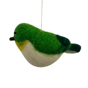 Luna-Leena bird hanging ornament - green - wool felt - handmade in Nepal