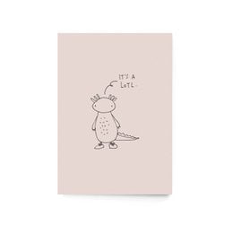 Postcard with simple line drawing of an armadillo and the French word "Merci" (Thank you) printed below.
