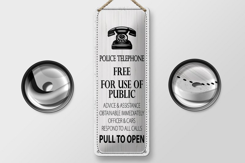 Targa in metallo con scritta 27x10 cm Telefono della polizia Gratuito per l'uso come cartello decorativo pubblico