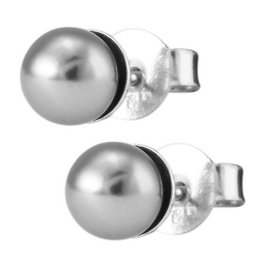 925/- Echt Silber Ohrstecker "Pia" mit grauer Glasperle, Durchmesser 5 mm, 925/rhodiniert