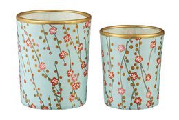 Medium fyrfadsstage lavet af glas & Chiyogami papir | Liz / Mint | Håndlavet