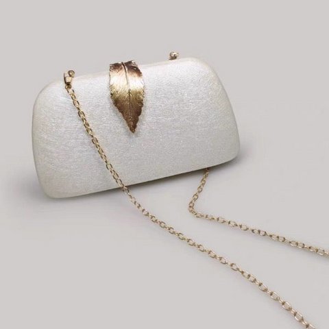 Gold Leaf Buckle Textured Wedding Clutch