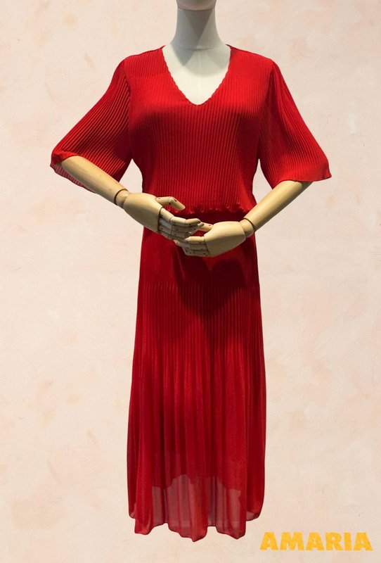 Vestido Largo Plisado Escote Pico - VISCOSA - 31109