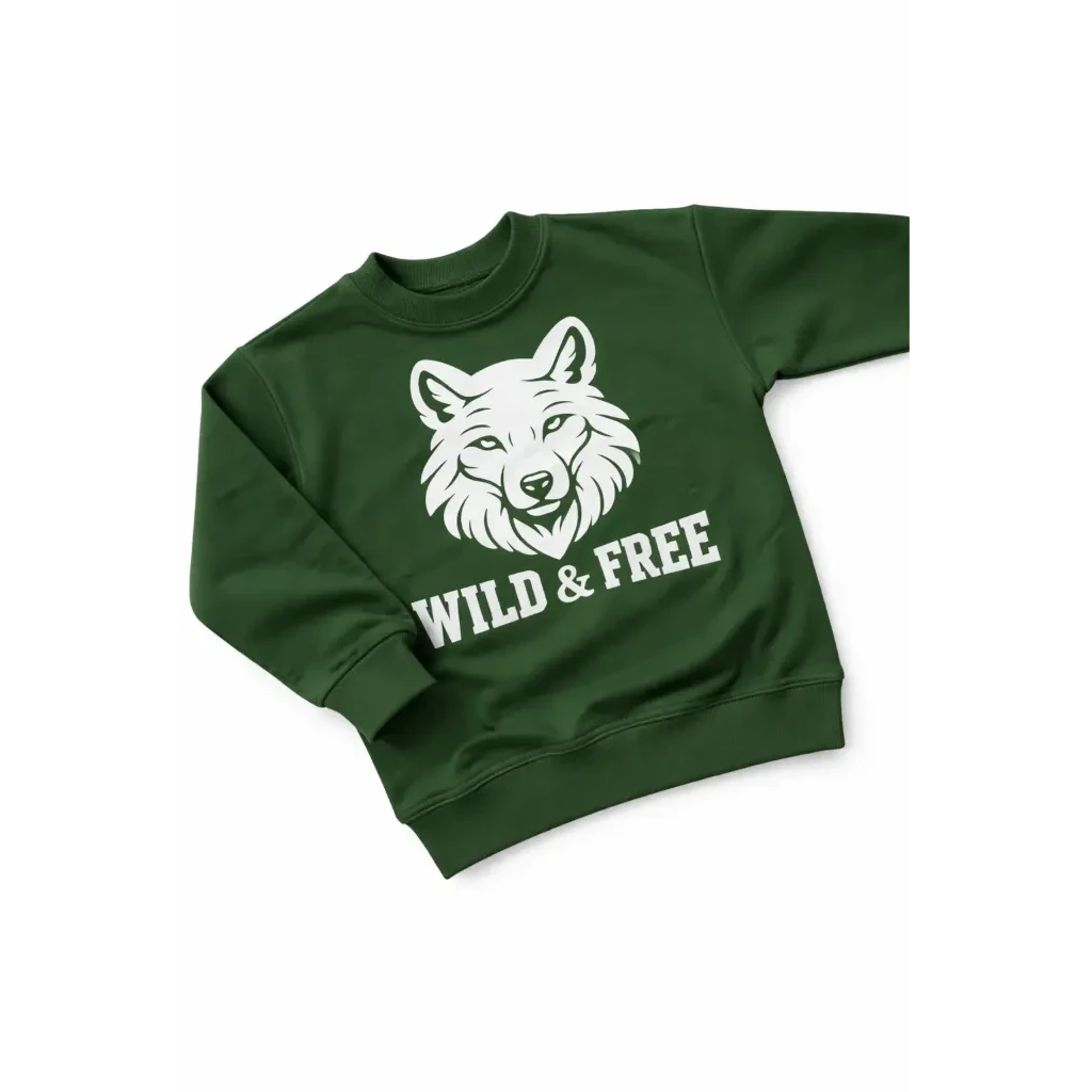 Green Kids' Sweater with Wolf Print – Wild & Free