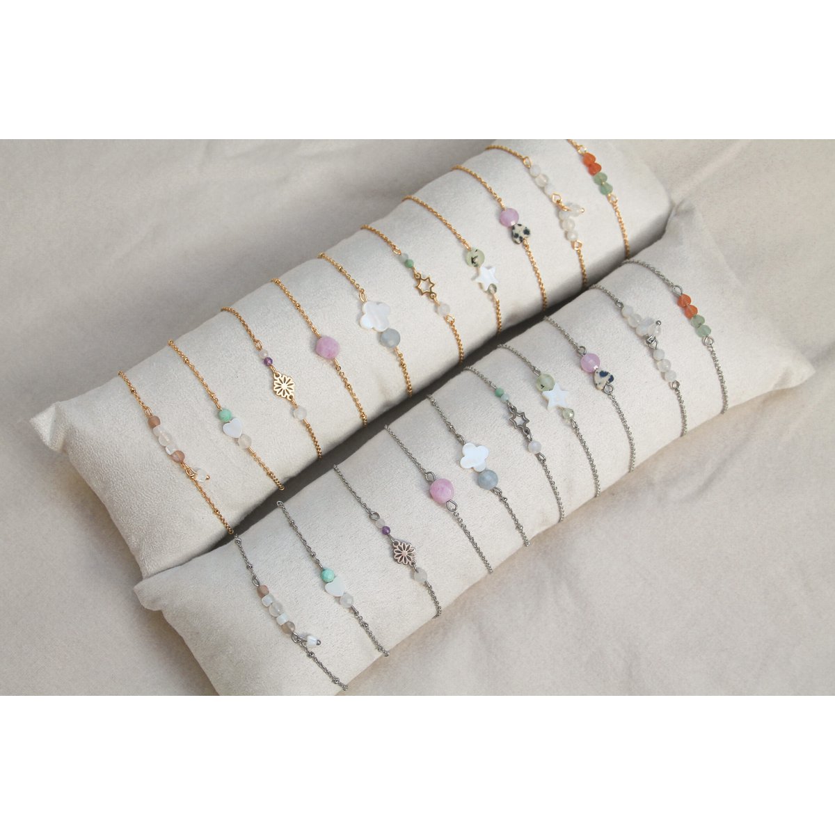 Armbånd Sunstone, Jade & Shell - Guld