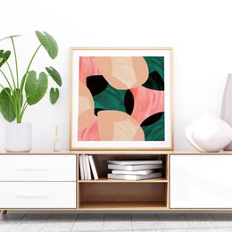 Green and Pink Abstract Shells Art Print