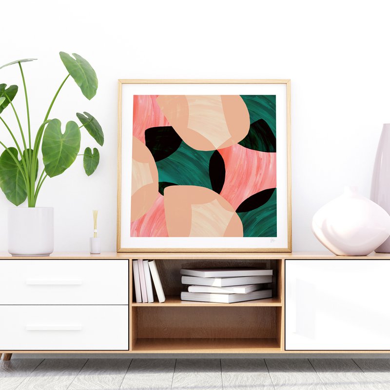 Green and Pink Abstract Shells Art Print