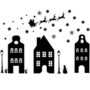 Statische Fensteraufkleber Häuser Weihnachten