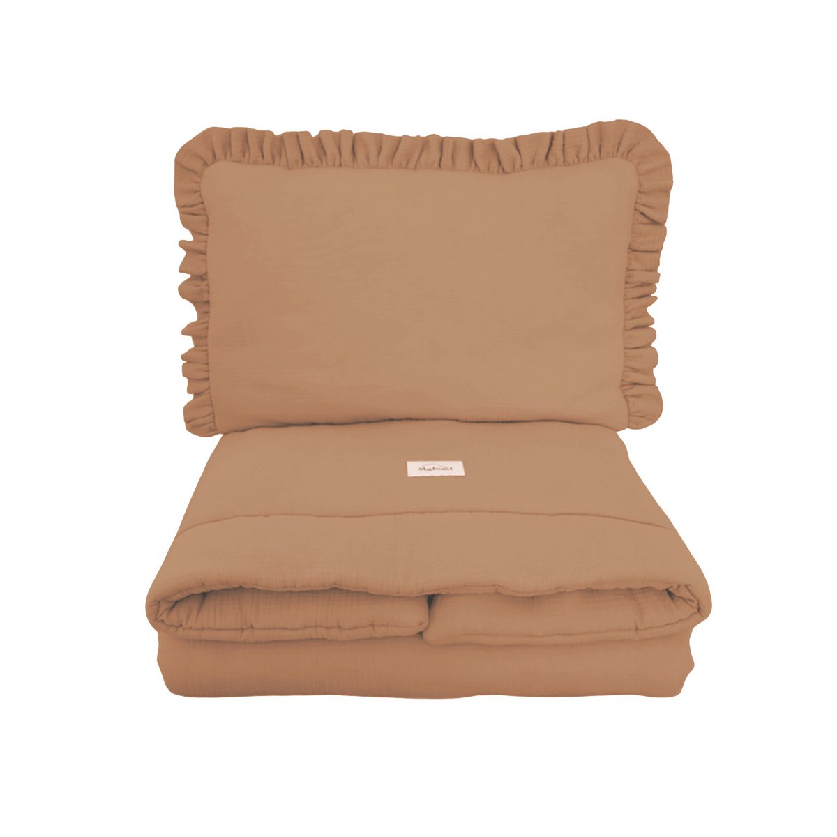 Muslin bedding set with filling ruffles Camel 