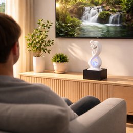 Fontaine d'Intérieur - Amor Noir et Blanc - Moderne avec Lumière LED Coloré - Sculpture Amoureux Amovible – Décoration d’intérieur Contemporaine – Boule en Rotation