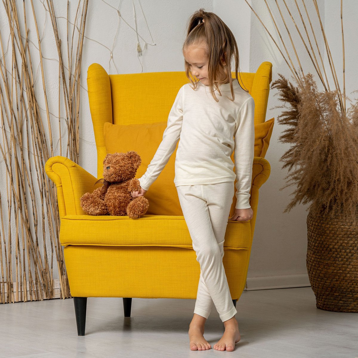 Kinderen merinowol met ronde hals en lange mouwen, naturel 160 g/m²
