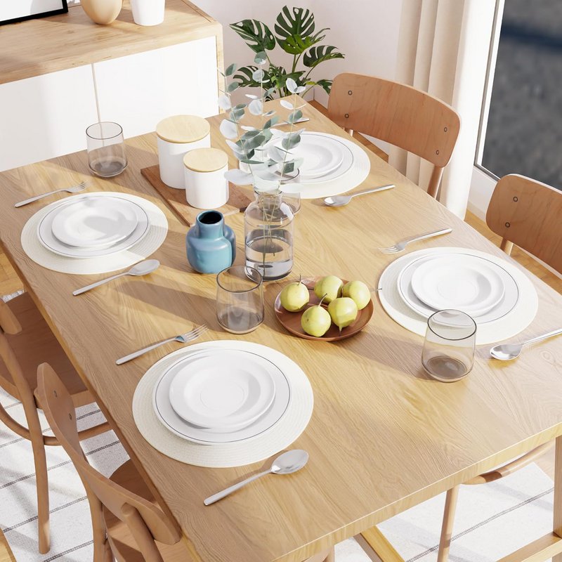 Manteles individuales | Comedor Algodón Acanalado Diámetro Blanco | Juego de 4