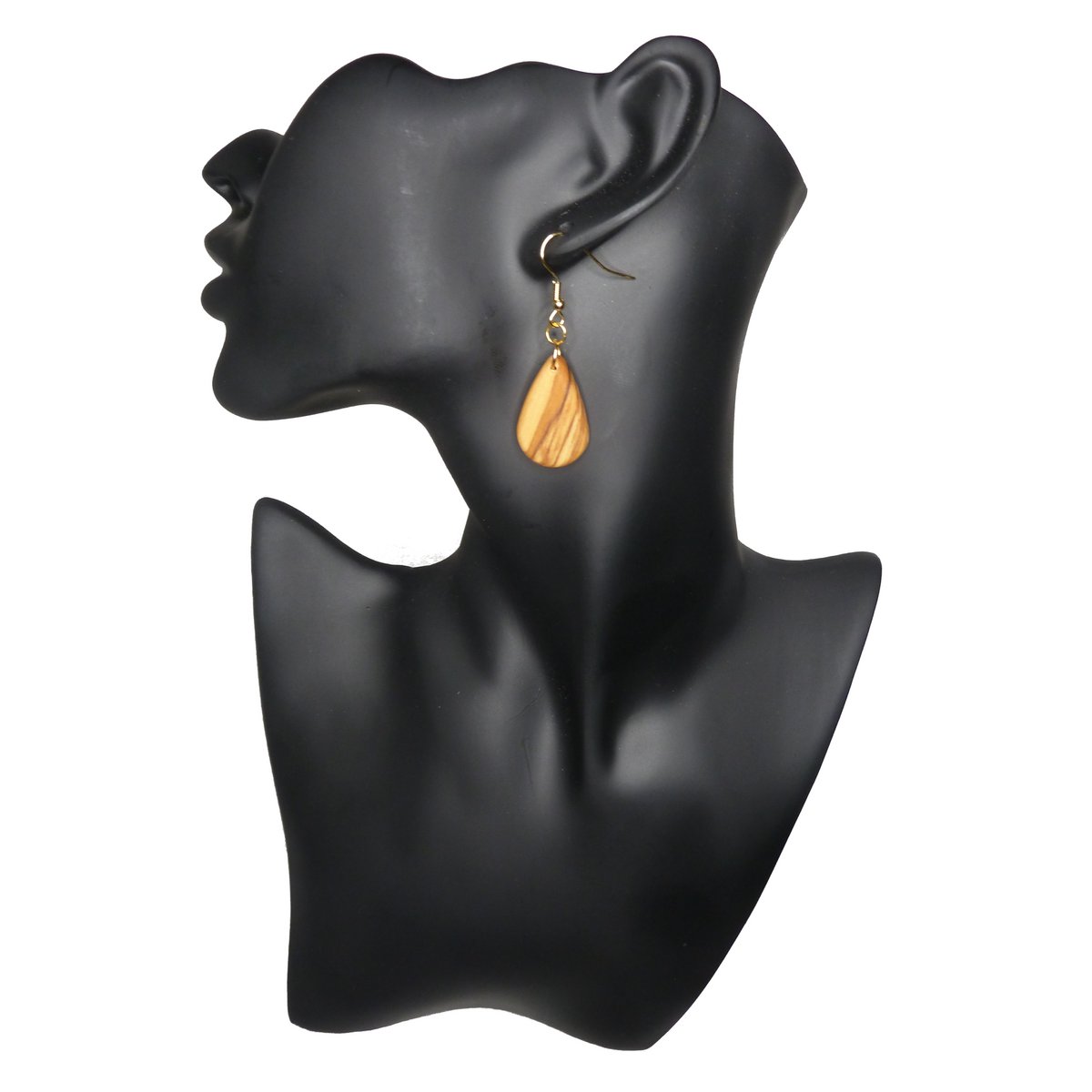 Boucles d'oreilles pendantes en forme de goutte en bois d'olivier remarquablement maîtrisé, très léger, surface huilée mate