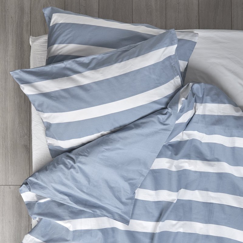 Set copripiumino e federa a righe sottili reversibili blu freddo