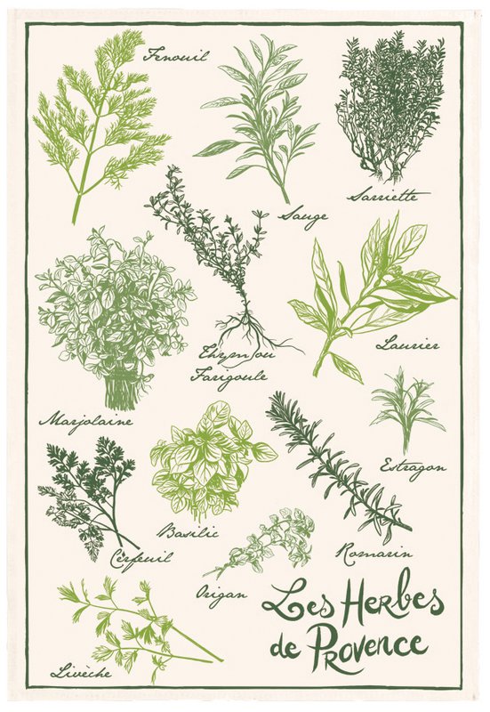 Herbes de Provence trykt viskestykke Ecru 48 x 72