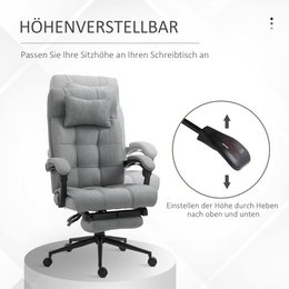 Office chair with pillow armrest Desk chair with tilt angle Height-adjustable swivel chair with footrest Linen foam PVC Light gray 66 x 76 x 112-120 cm