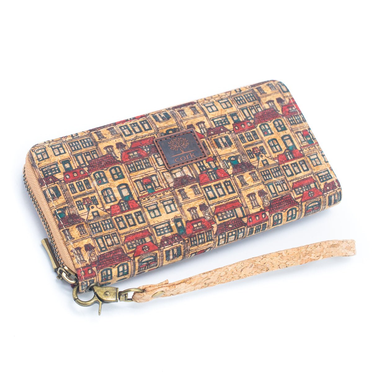 Cartera de tarjetas con cremallera para mujer de corcho natural de varios patrones BAG-2235