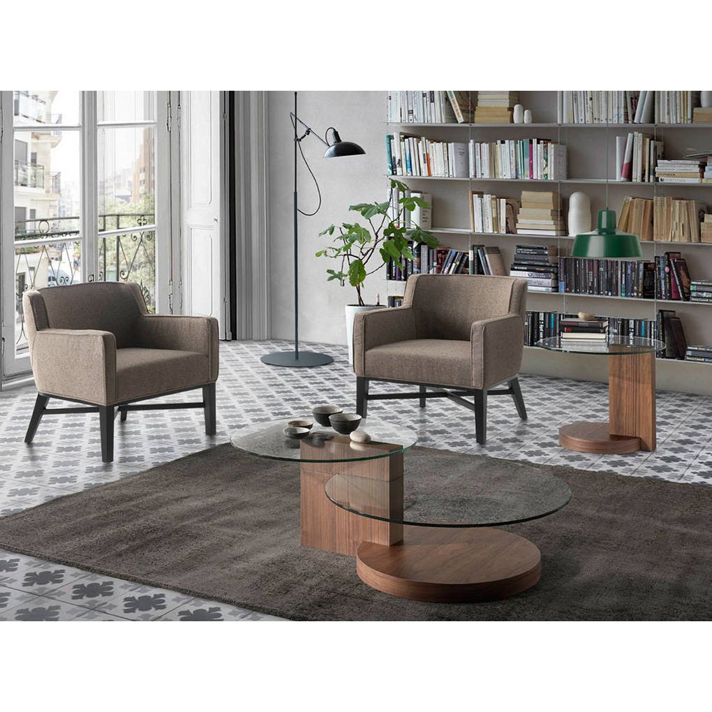 Walnut wood corner table and tempered glass 2036