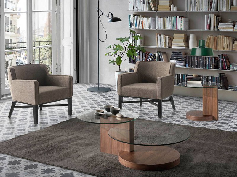 Walnut wood corner table and tempered glass 2036