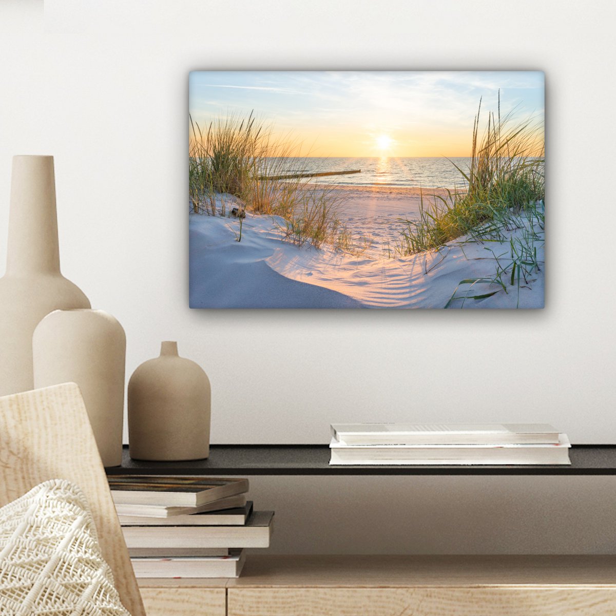 Pintura de lienzo - Decoración de pared - Playa - Sol - Dune - hierba - arena - horizonte