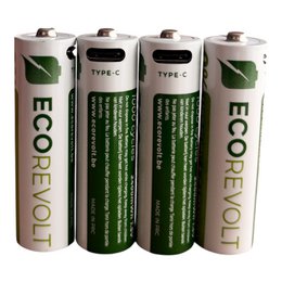 Ecorevolt-Pack de 4 Repcherable AA Repcherable USB-C 700 mAh 1.5V + 4 cabezas de cable