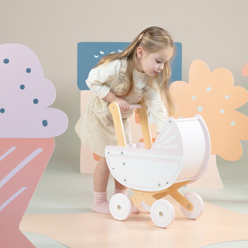Houten Poppenwagen met Dekbedje