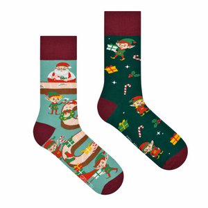 Weihnachts -Elfen -Socken | Weihnachtssocken | Der heutige Favtory -Santa - ungezwungene nicht übereinstimmende Socken