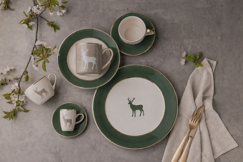 Middagstallerken model “Deer” 18 karat guld, nordisk grangrøn