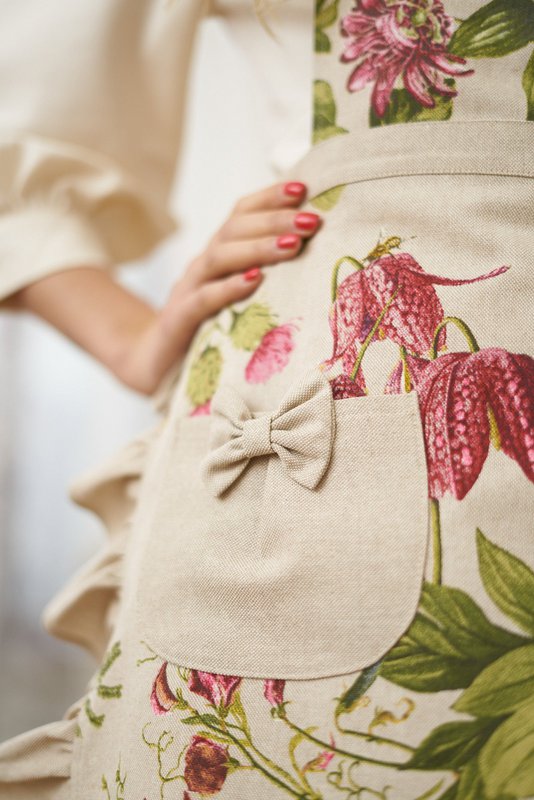 Demi-tablier pour femme mélange de poly-coton, imprimé | Botanique