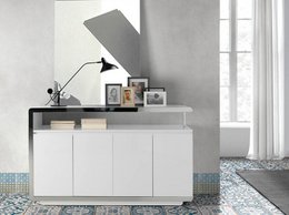 White wooden sideboard and stainless steel