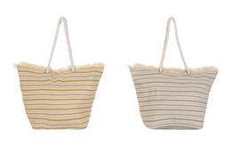  Large striped canvas tote bag with rope handles, available in two color assortments.