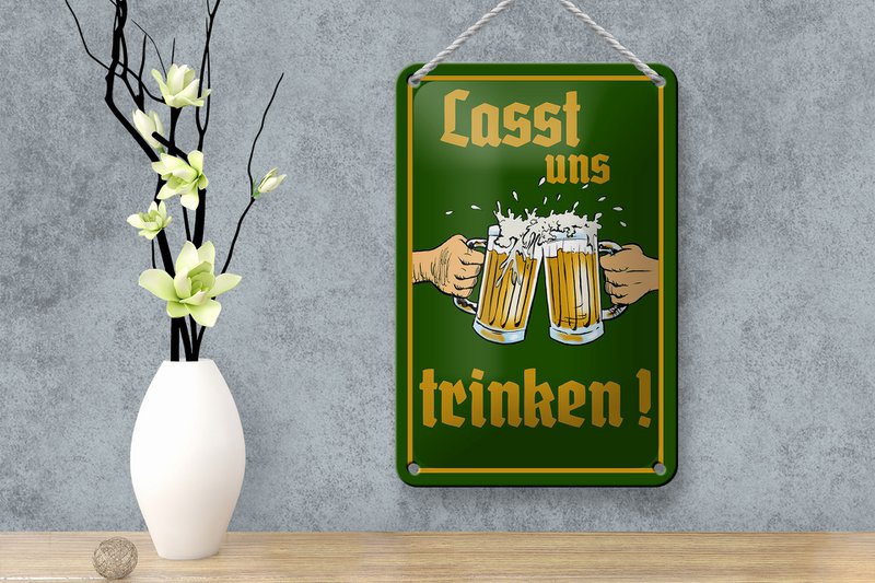 Tin sign alcohol 12x18cm beer let's drink glasses decoration