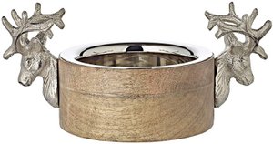 EDZARD bowl bottle coaster deer, mango wood, nickel-plated aluminum, length 23 cm, width 13 cm