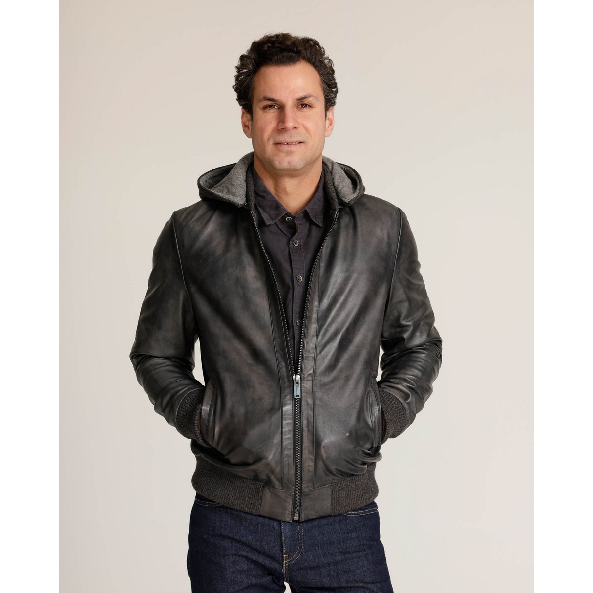 York │ Leder Moto Jacke mit Hoodie
