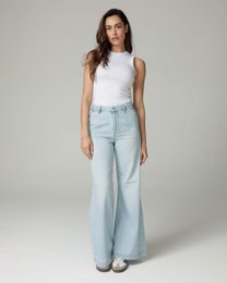 Bleget blå højhøjde jeans med brede ben | Dibaen