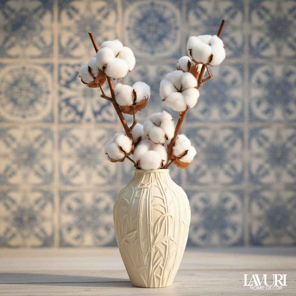 Les Fleurs "Bamboo" - Vase for Dried Flowers like Pampas Grass, 11 x 7.5 cm, Round Ceramic Vase with Petal Pattern