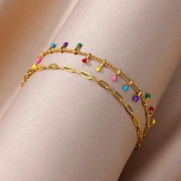 Ankelkæder til kvinder Sommer Strandtilbehør Rustfrit stål imiteret perlekæde Ankelkæde Guldfarve Ben Armbånd Bodychain Gaver