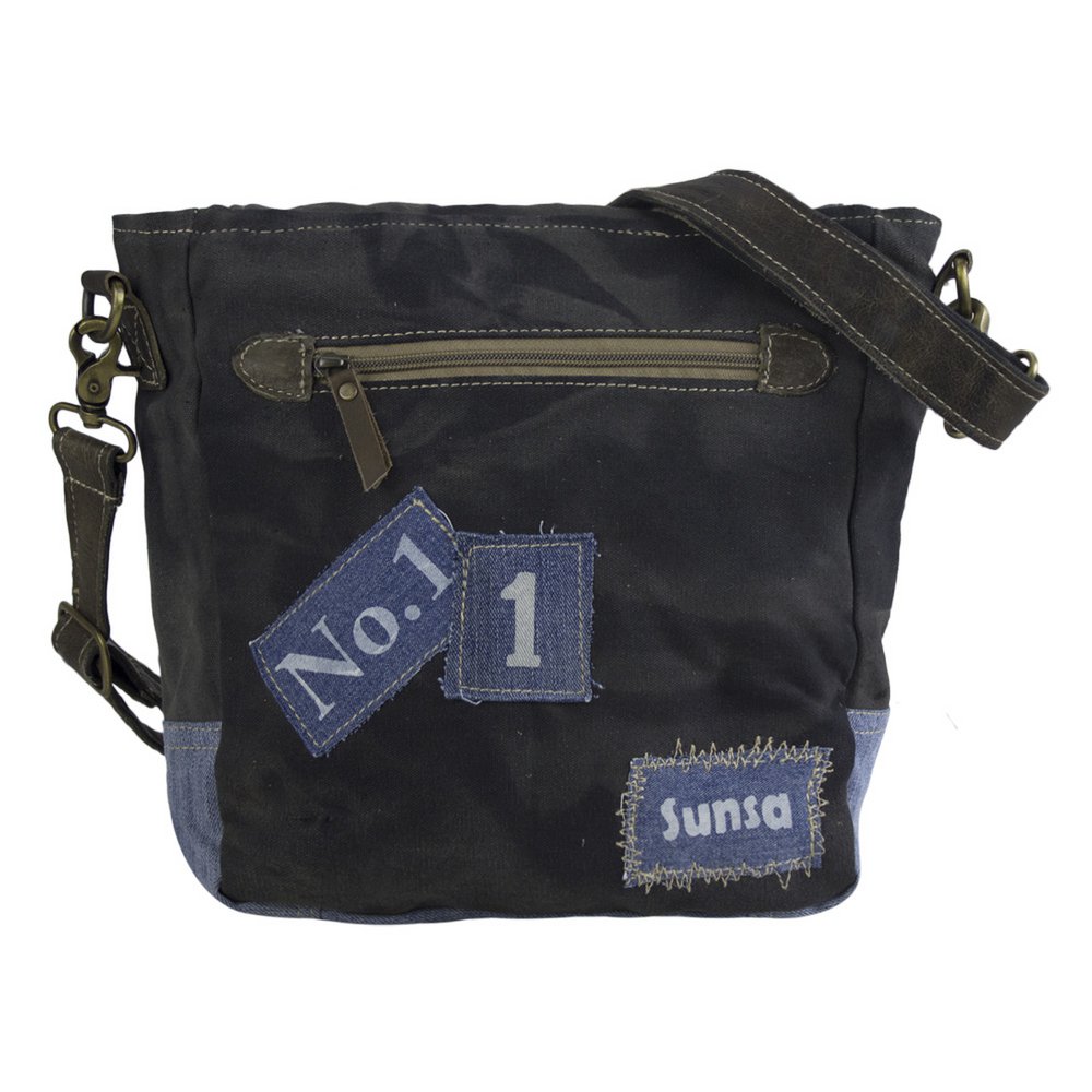 Sac messager Sunsa pour femme. Sac à main fabriqué à partir de jeans et de toile upcyclés. Sac bandoulière forme messager. Sac bandoulière de style vintage. Grand sac bandoulière pour femme.